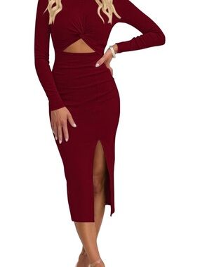 Pink Clover Red Twist-Front Long Sleeve Top